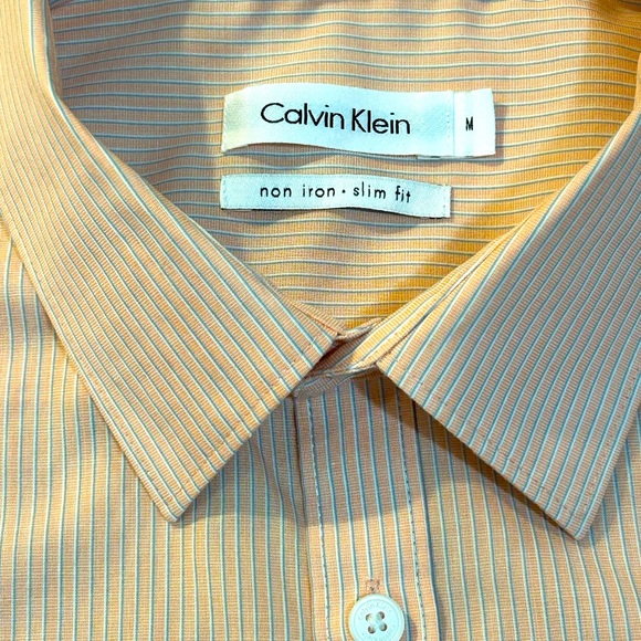 Calvin Klein Non Iron Slim Fit Orange & Gray Pinstripes L/S Men’s Shirt Size M - Picture 4 of 4